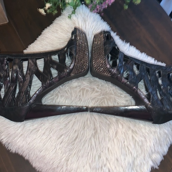 Steve Madden Harlow Leather Metallic Front Zip Studded Platform Stiletto 7.5 - Picture 10 of 16